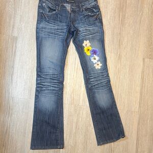 Floral Embroidered Blue Jeans